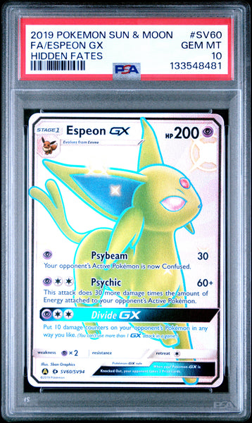 (EN) PSA 10 2019 POKEMON SUN & MOON HIDDEN FATES #SV60 FULL ART/ESPEON GX